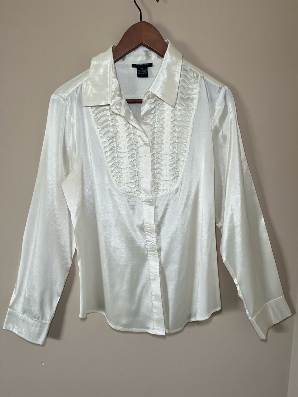 Spense Ivory Satin Ruffle Bib Button-Down Shirt